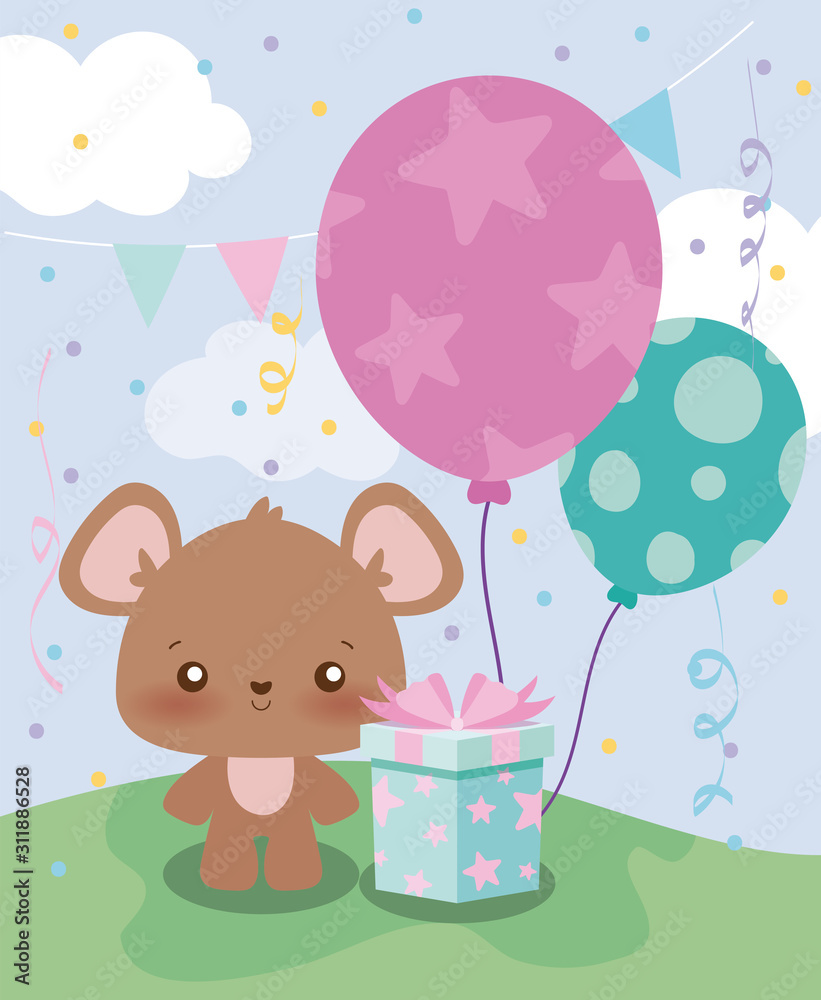 Naklejka premium bear cartoon of happy birthday concept vector design