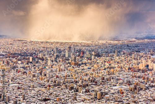 Sapporo, Japan aerial cityscape in winter photo