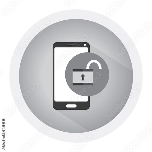 Mobile phone unlocked notification button and password field vector, concept of smartphone security. Black and white icon