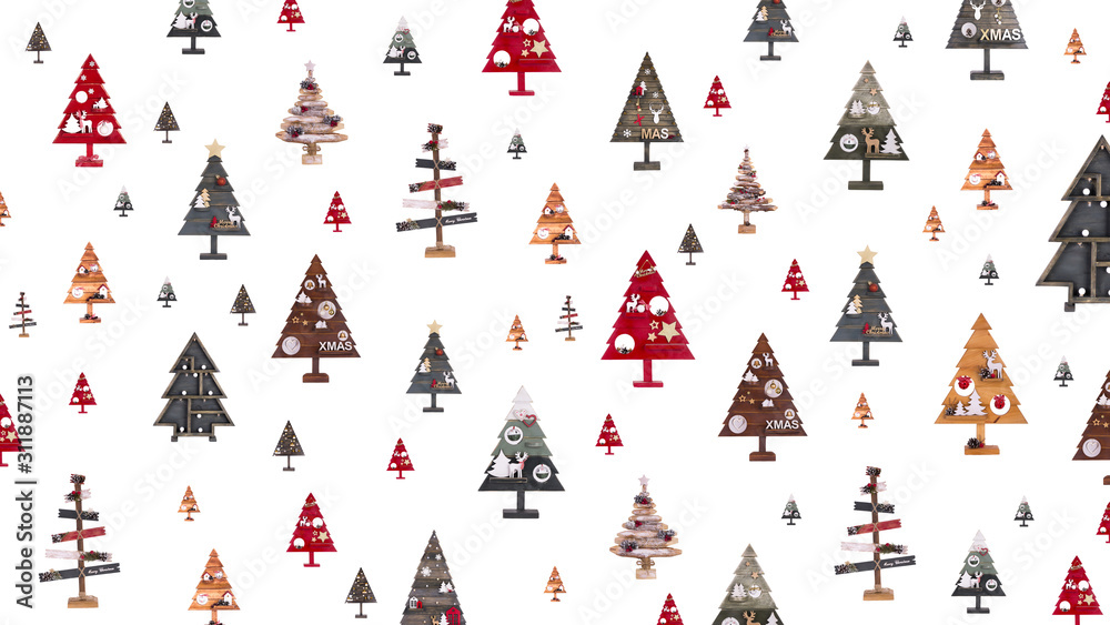 Multi-colored Christmas trees from a wood on a white background Multi-colored Christmas trees from a wood on a white background
