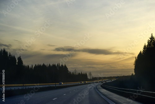 driving on highway at night, sweden, sverige, norrland, europe,eu