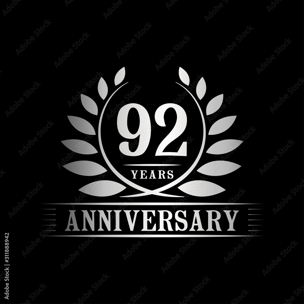 Fototapeta premium 92 years logo design template. Anniversary vector and illustration template.
