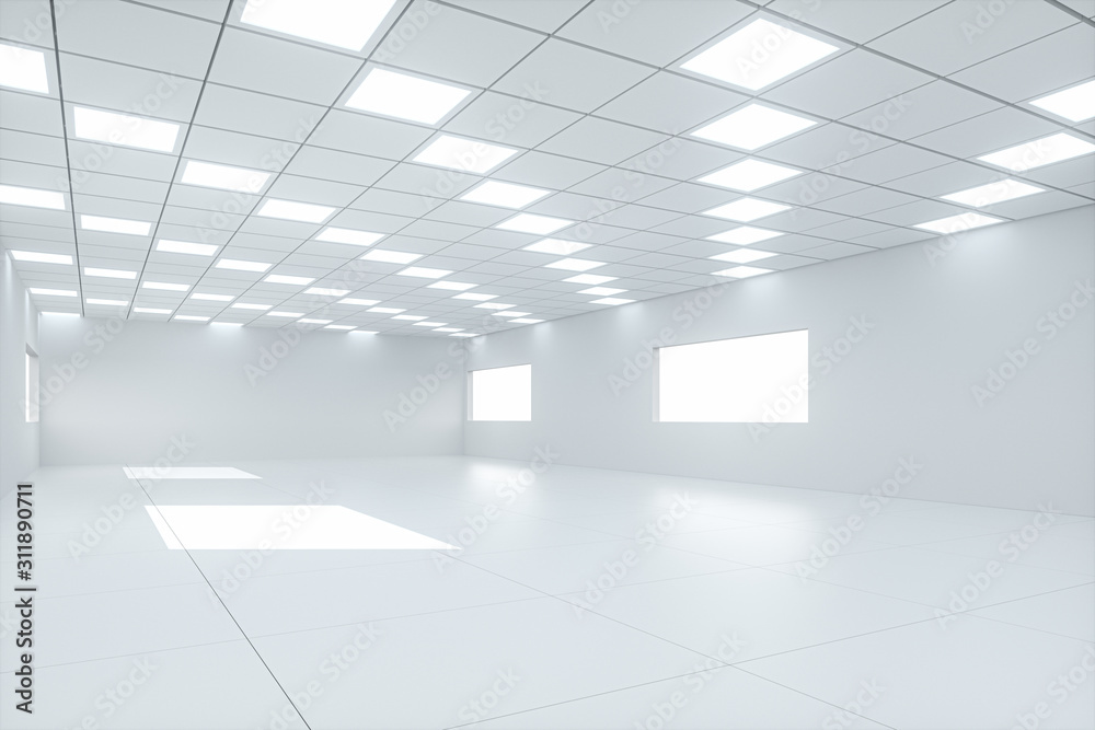 Obraz premium White bright and spacious room, white background, 3d rendering.