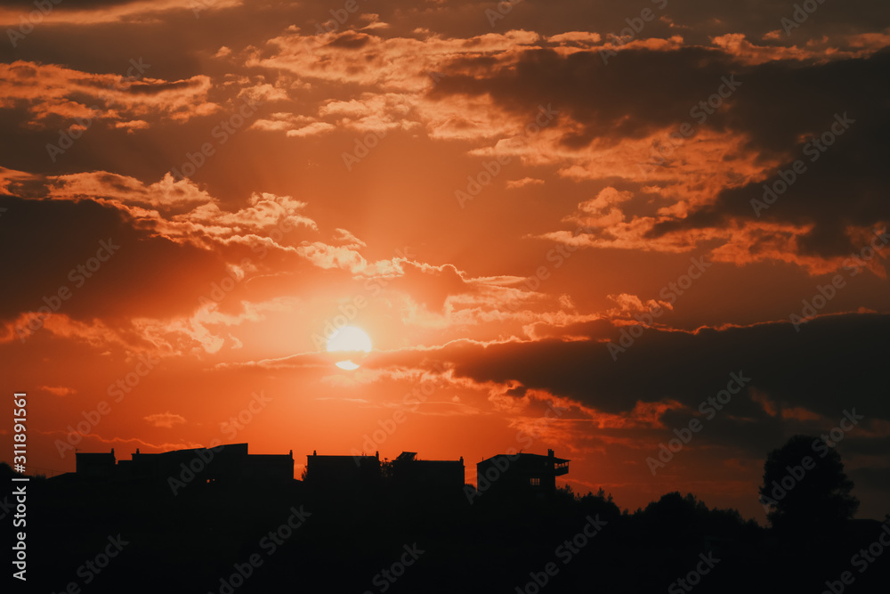 A beautiful landscape with a bright sunset. A beautiful landscape with a bright sunset.