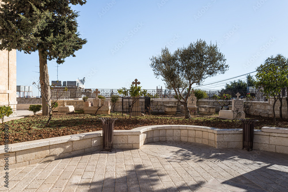 Courtyard Cemetery of the St. Nicholas church in Bay Jala - a suburb of Bethlehem in Palestine