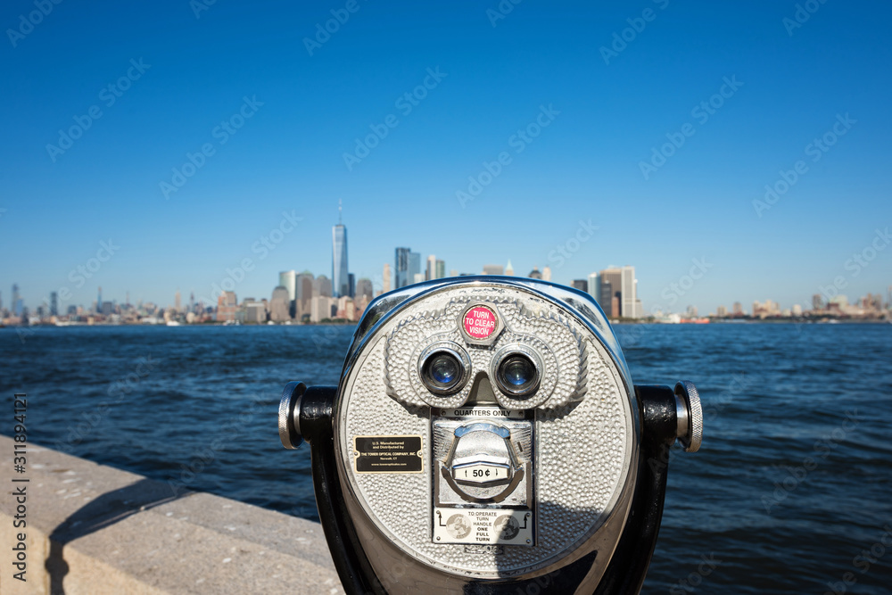 touristic binocular on the panorama of New York City Stock Photo Adobe Stock
