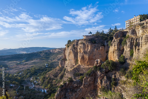 Aerial view of the New Bridge and the city of Ronda. Spain