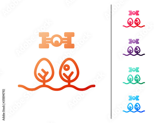 Red line Smart farm with drone control and tree icon isolated on white background. Innovation technology for agricultural company. Set color icons. Vector Illustration