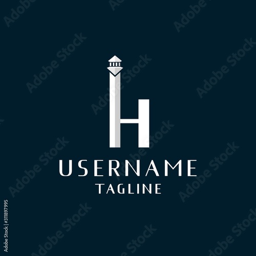 letter H logo design inspiration . h tower logo design template . lighthouse logo design . h logo