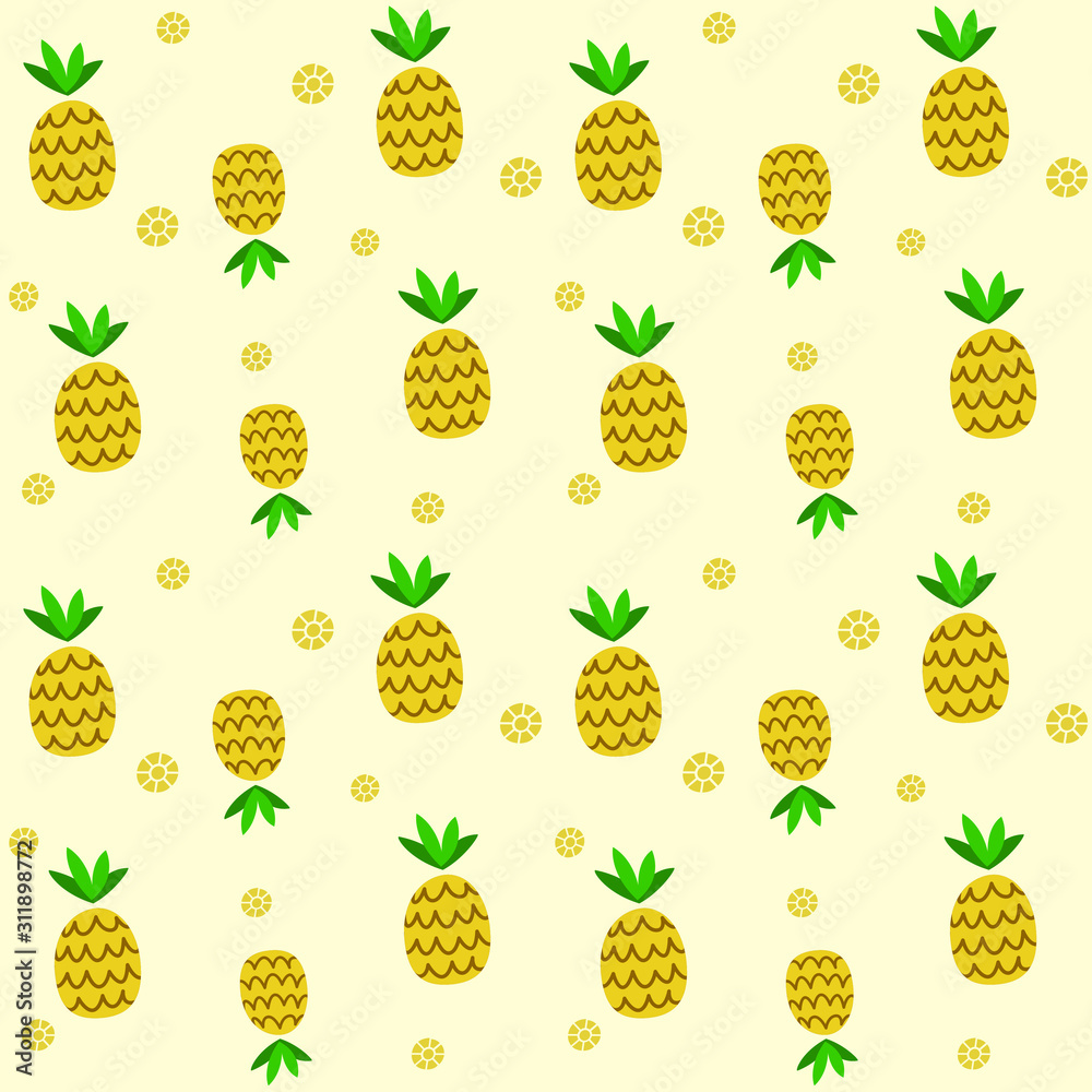 vector cartoon abstract pineapple yellow seamless pattern