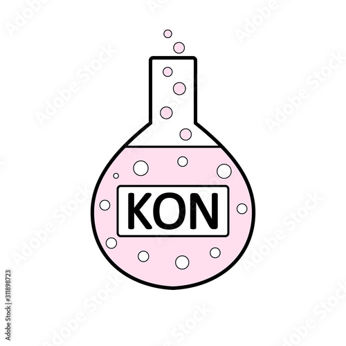 Laboratory glass with potassium hydroxide.