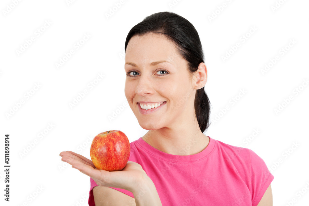 Young woman holding red apple Young woman holding red apple