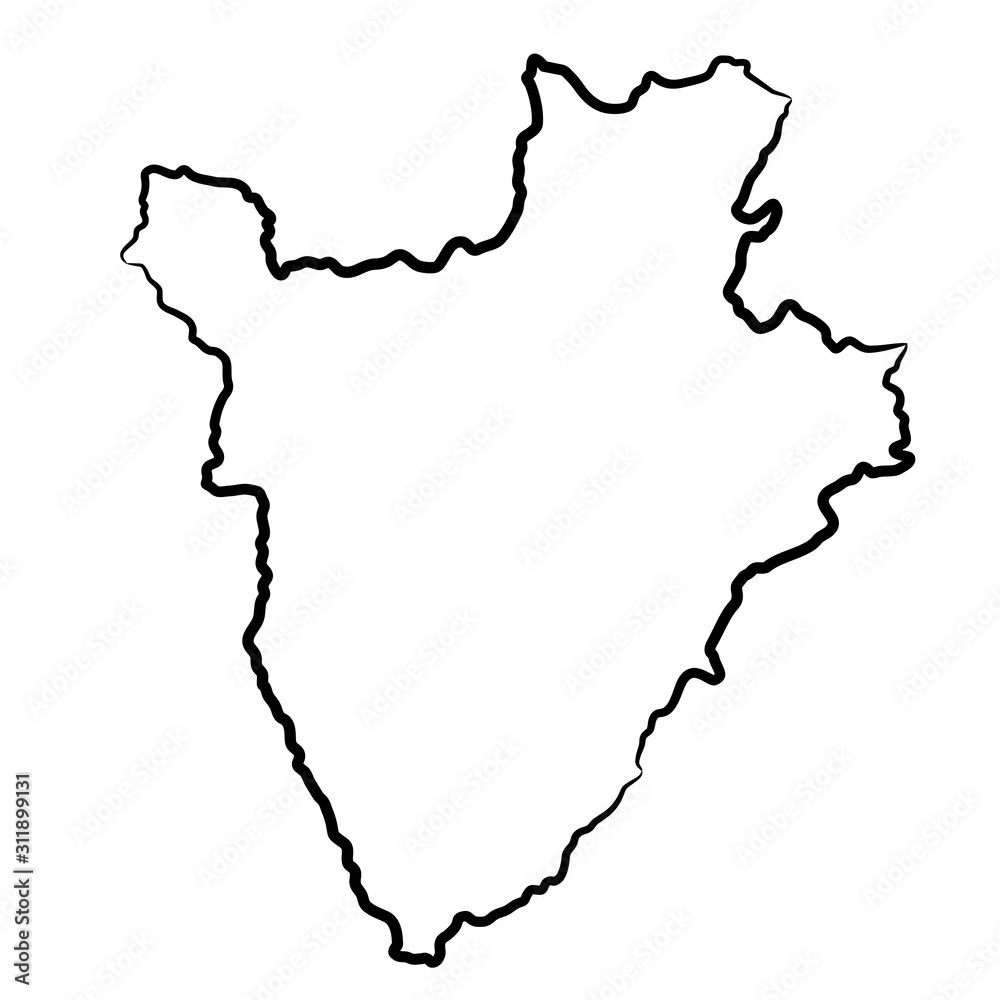 Burundi map from the contour black brush lines different thickness on white background. Vector illustration.