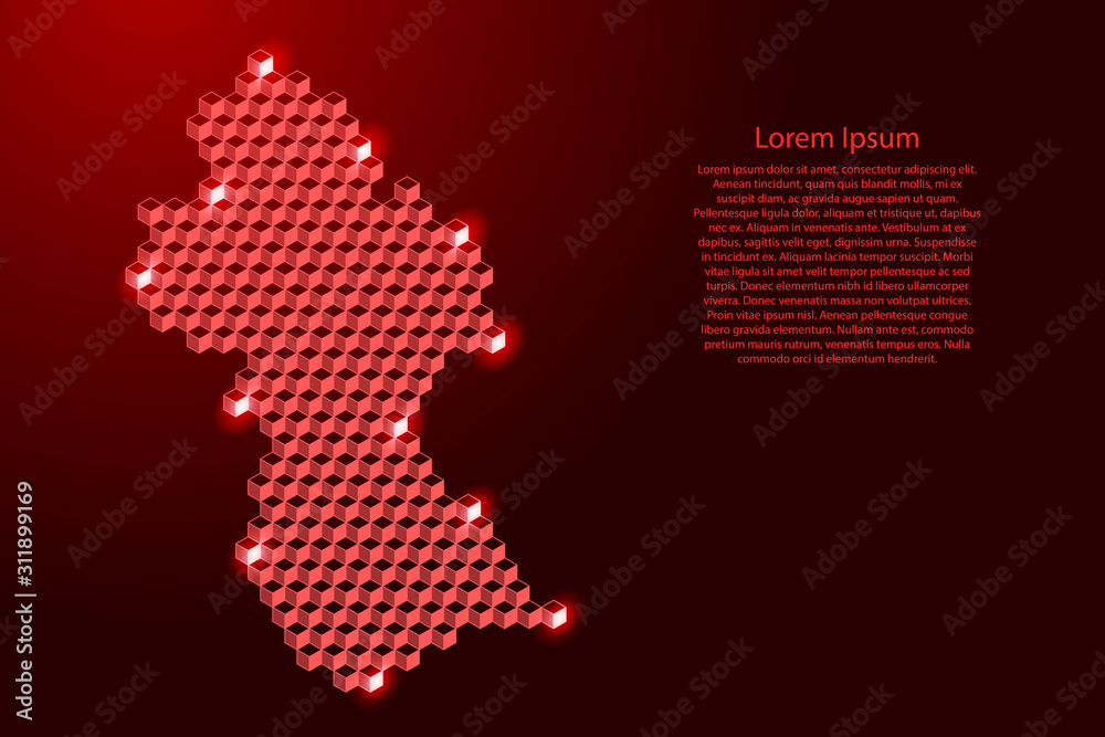 Guyana map from 3D red cubes isometric abstract concept, square pattern, angular geometric shape, for banner, poster. Vector illustration.