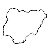 Nigeria map from the contour black brush lines different thickness on white background. Vector illustration.