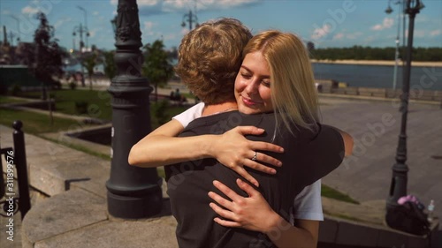 best friends guy and girl hugging. BFF concept photo