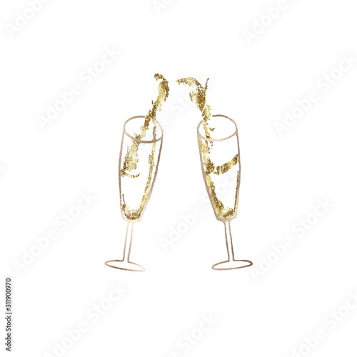 Champagne two glasses on white background 