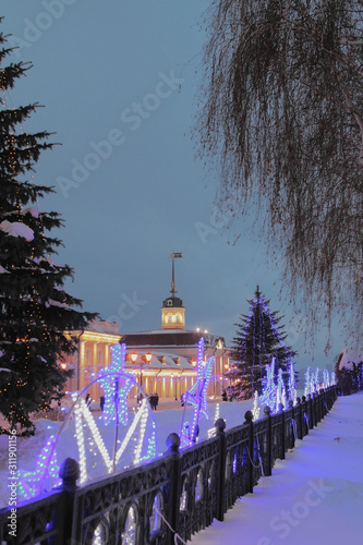 Scheinkman Street and gun yard on January evening. Kazan, Russia