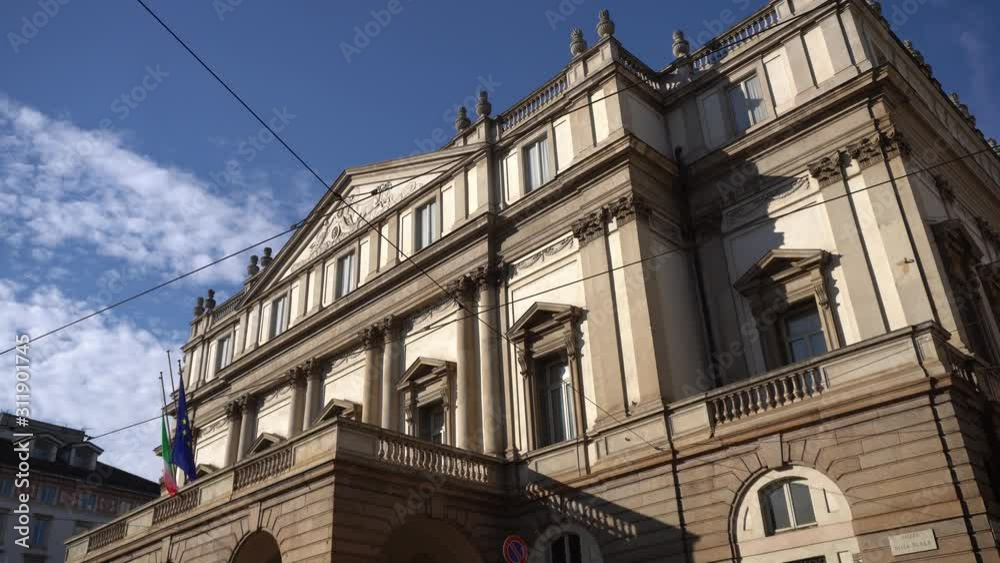 Italy , Milan december 26,2019 italy milan city landmark building of La Scala theater opera facade view - neo classic building