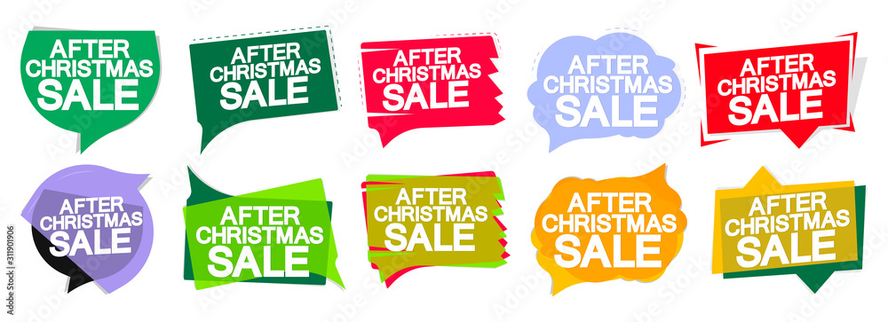 Set After Christmas Sale speech bubble banners design template, Xmas discount tags, special offers, vector illustration - obrazy, fototapety, plakaty 
