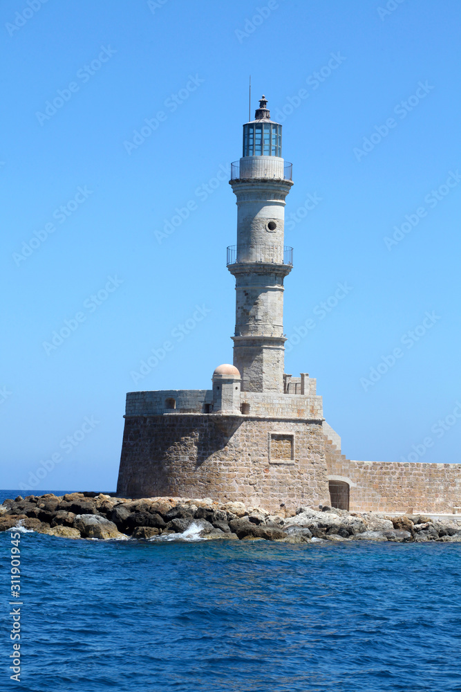 lighthouse on coast of Chania, Crete