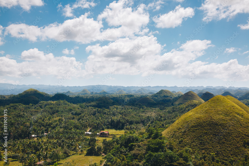 Fototapeta premium Amazingly shaped Chocolate hills on sunny day on Bohol island, Philippines