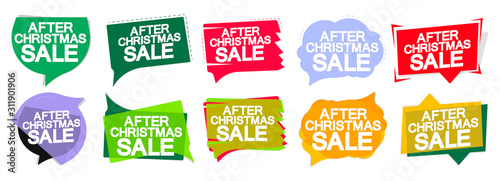 Set After Christmas Sale speech bubble banners design template, Xmas discount tags, special offers, vector illustration
