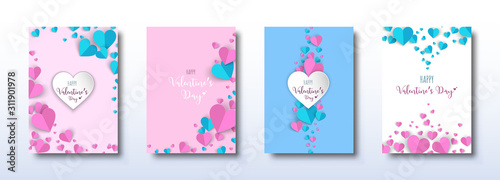 Valentines's Day cute design with heart paper cut style set