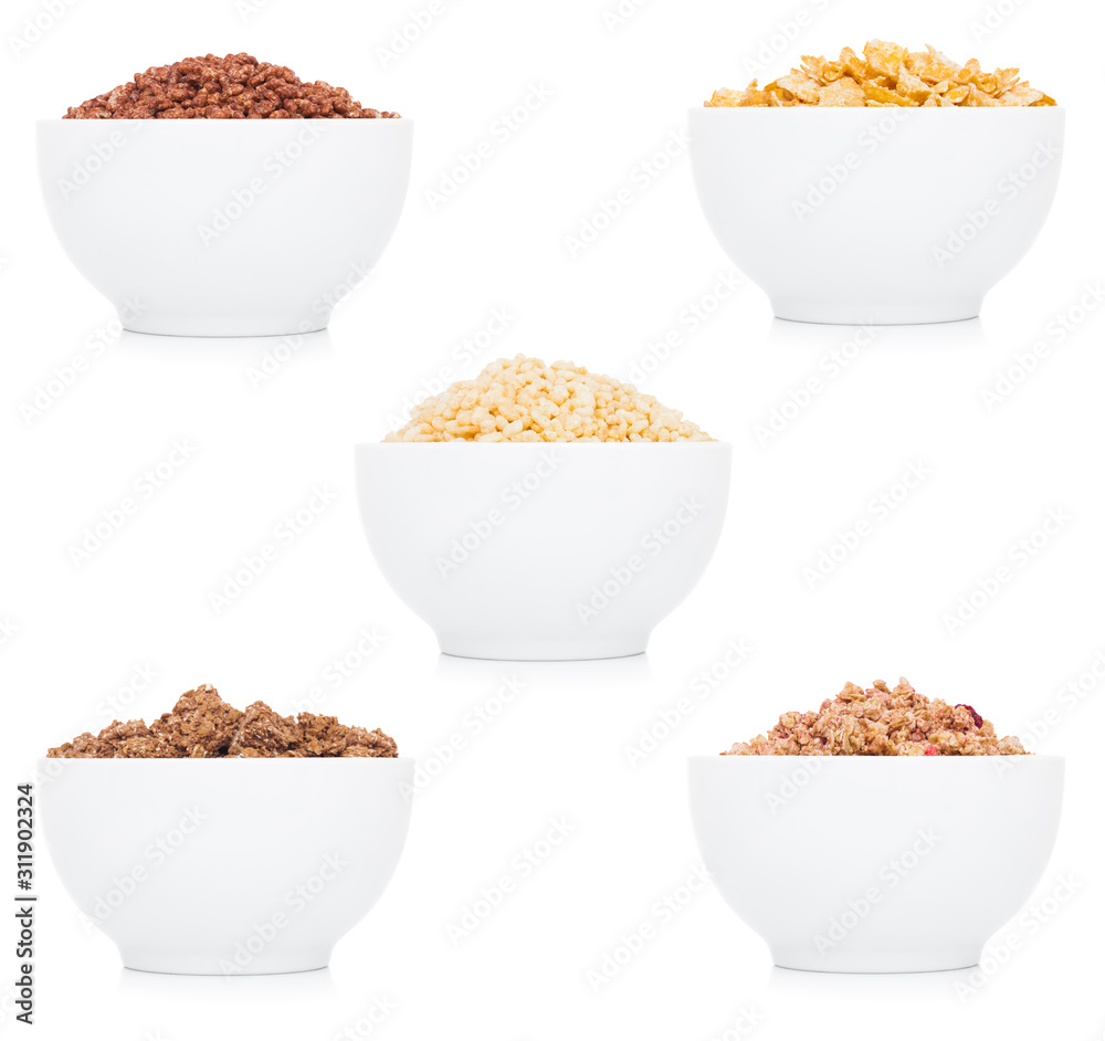 White bowl with natural organic granola cereal White bowl with natural organic granola cereal