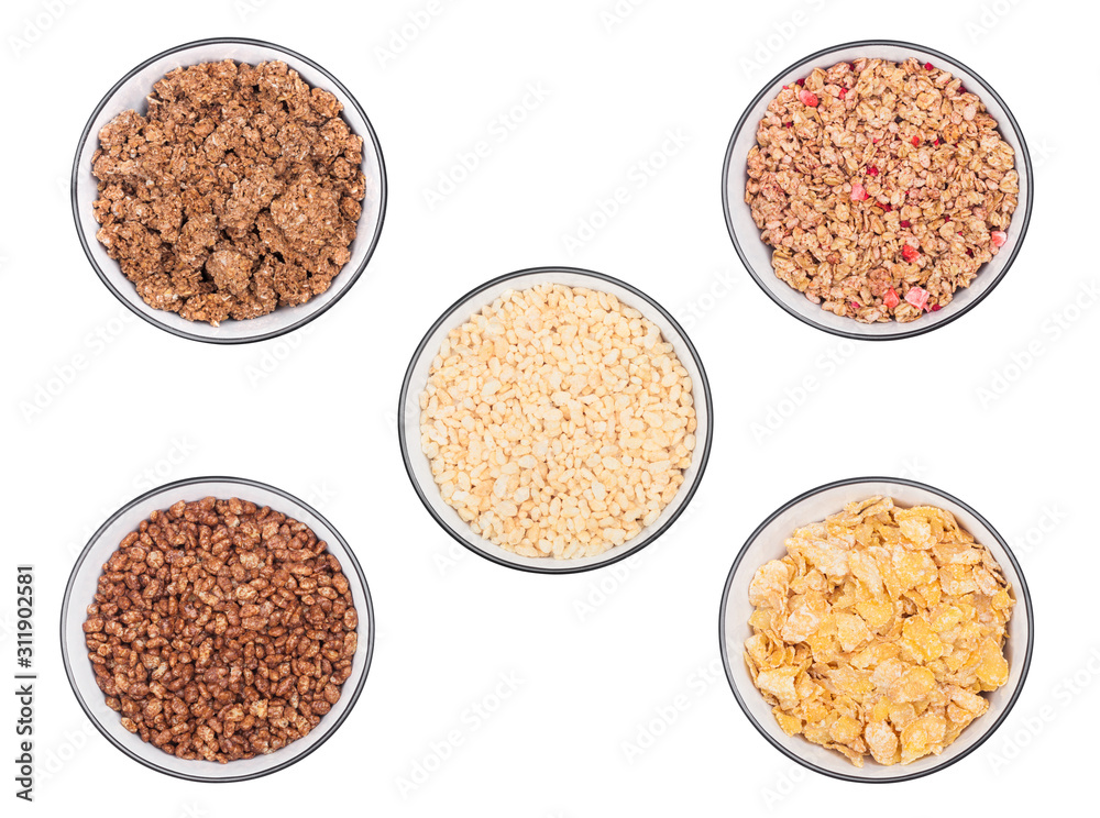 Black bowl with natural organic granola cereal Black bowl with natural organic granola cereal