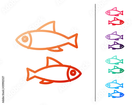 Red line Fish icon isolated on white background. Set color icons. Vector Illustration