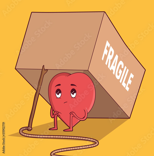 Heart in a trap vector illustration. Waiting for love design concept