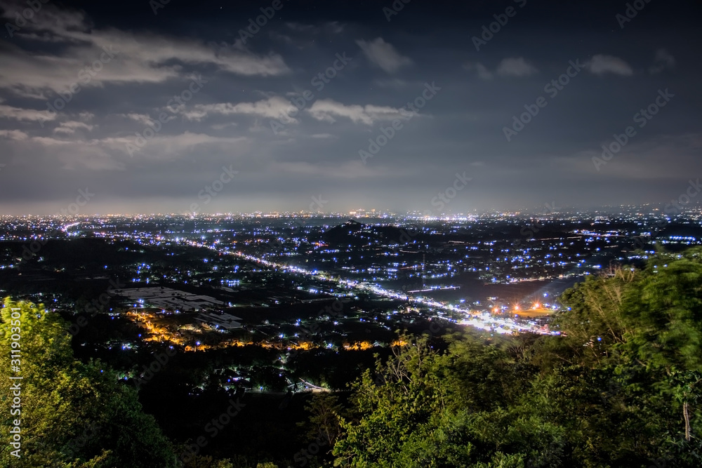 Fototapeta premium Nightscape, A view of the city of Yogyakarta at night