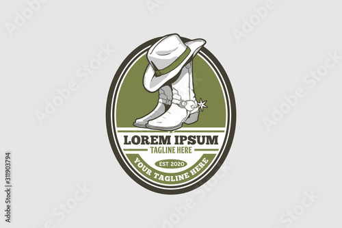 cowboy boots with hat vector logo template