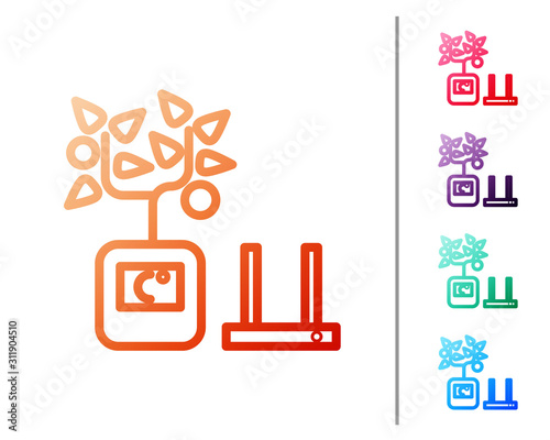Red line Smart farming technology - farm automation system in app icon isolated on white background. Set color icons. Vector Illustration