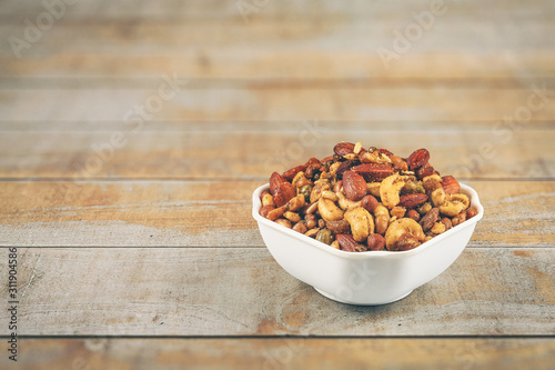 Indian traditional snack mixture with cashew nut and almond