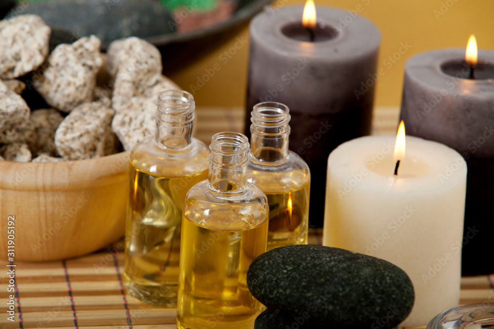 Spa accessories, candles aroma oils and face towels Spa accessories, candles aroma oils and face towels