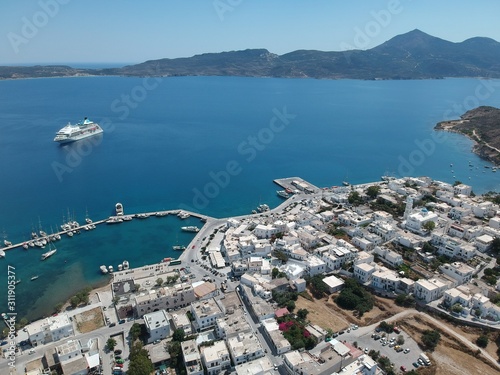 Canvas Print Milos, Greece Adamantas village view from the drone at sunny weather