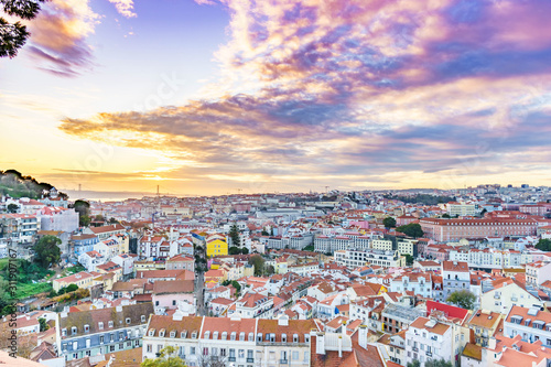 Lisbon skyline at colourful sunset