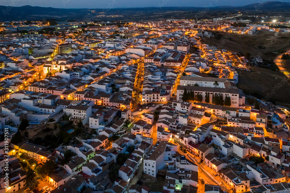 Obraz aerial view of the night city of Ronda