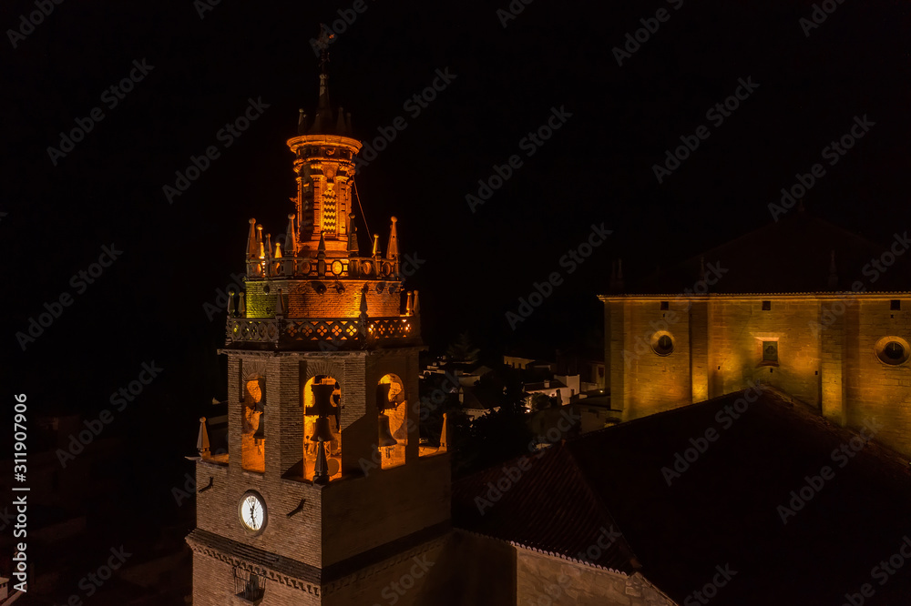 aerial view of the night city of Ronda