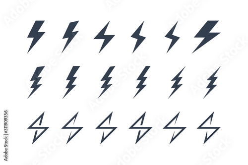 Flash Thunderbolt Icons Set isolated on white background. Lightning Vector Design Template Element. Usable for Electricity Logos