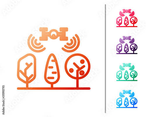 Red line Smart farm with drone control and tree icon isolated on white background. Innovation technology for agricultural company. Set color icons. Vector Illustration