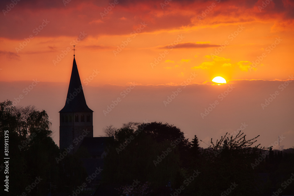 protestant church in ratingen homberg sunset