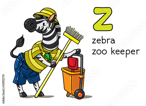 Zebra zoo keeper Animals profession ABC Alphabet Z