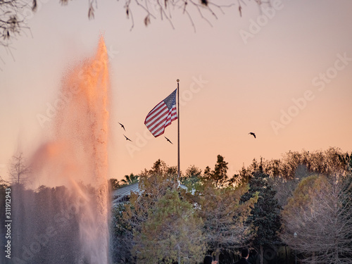 Lovely sunset background before our flag