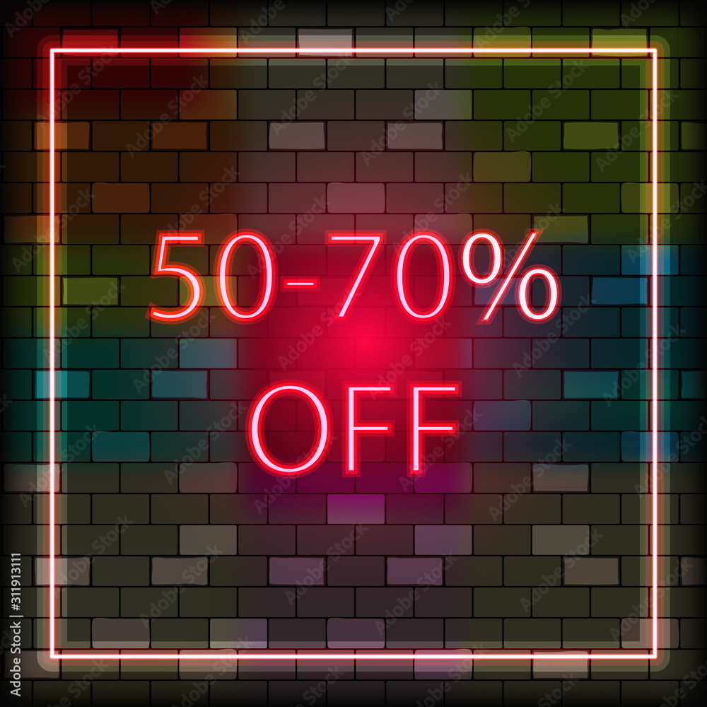 Vip neon icon. Discount neon sign. Discount neon logo on the dark brick wall background. Flat style. Vector illustration Vip neon icon. Discount neon sign. Discount neon logo on the dark brick wall background. Flat style. Vector illustration