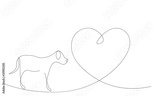 Valentines day background with dog, vector illustration