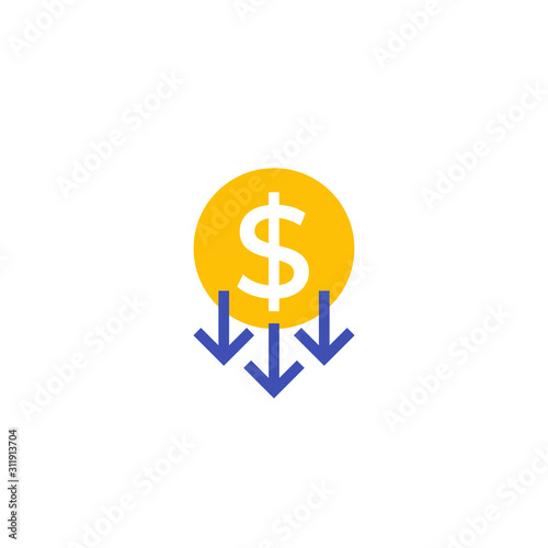 reduce costs, price reduction flat icon