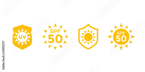 sun block, protect from uv radiation and SPF 50 vector icons
